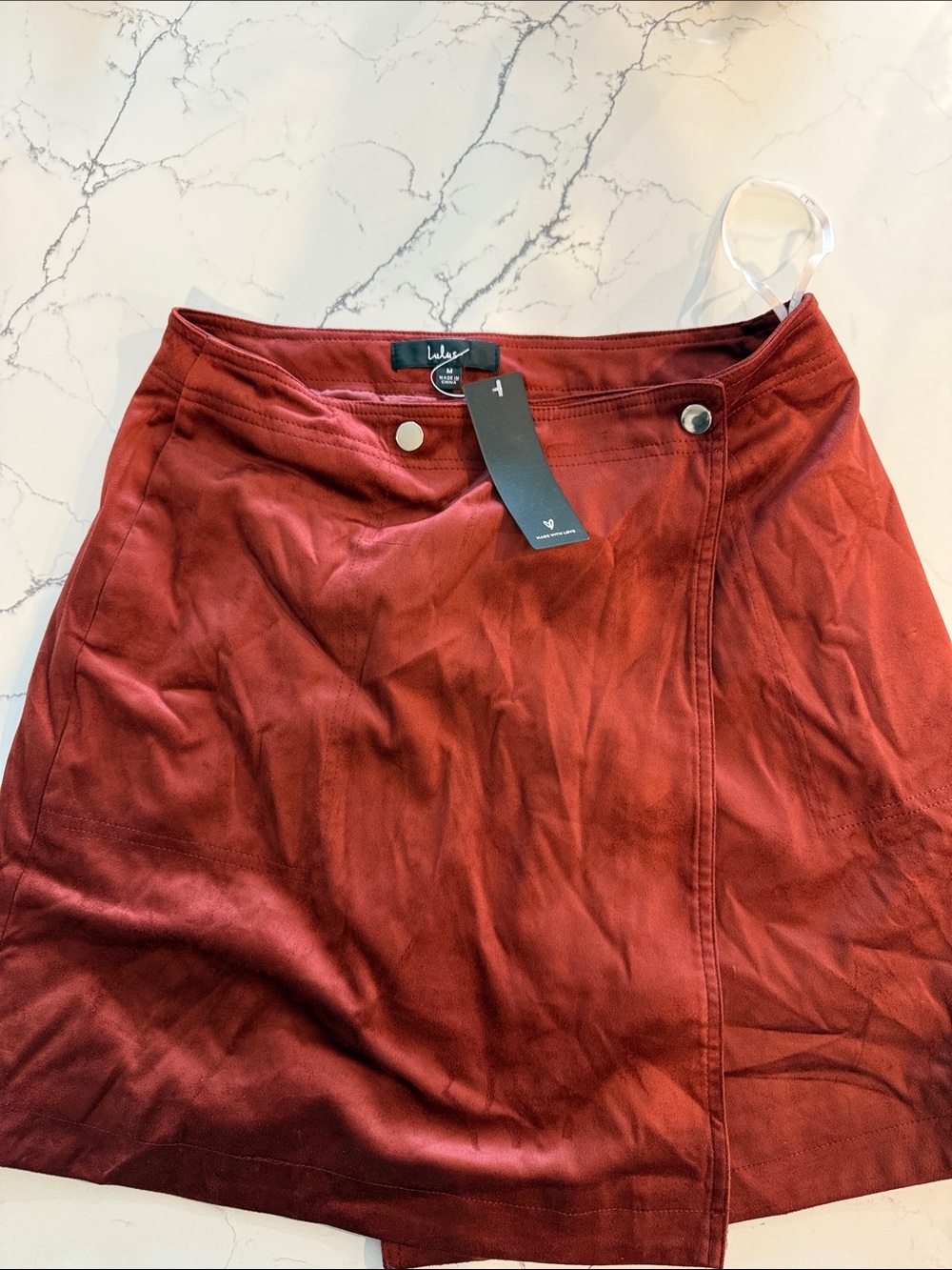 Lulu's Rust Red Wrap-Front Suede-Look Mini Skirt